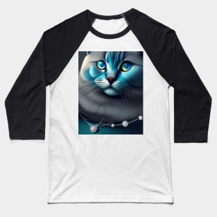 Blue British Cat With Pearls Baseball T-Shirt